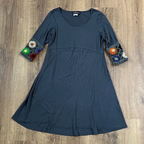 Liza Byrd Boho Crochet Trim Gray Dress Sz M - Picture 1 of 12